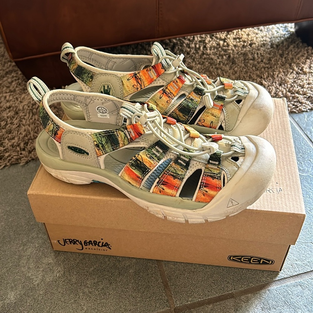 Jerry Garcia - Keen hiking sandals. Water proof; hike through water falls!